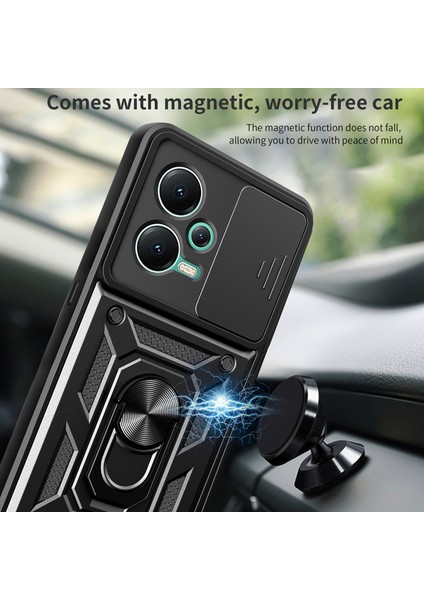 Xiaomi Redmi Için Note 12 5g (Hindistan)/poco X5 5g Kickstand Pc+Tpu Slayt Itme Çekme Kamera Lens Koruma Kapak Golü Altın (Yurt Dışından)