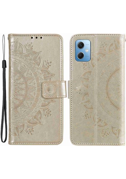 Xiaomi Redmi Için Not 12 5g (Hindistan)/not 12 5g (Çin)/poco X5 5g Manyetik Toka Cep Telefonu Kapağı Mandala Çiçeği Baskılı Pu Deri Flip Stand Cüzdan Case-Gold (Yurt Dışından)