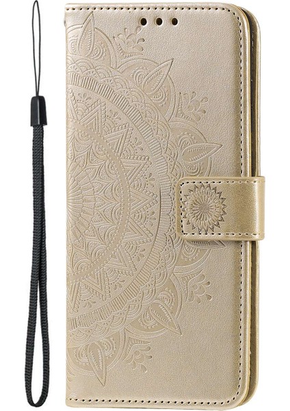 Xiaomi Redmi Için Not 12 5g (Hindistan)/not 12 5g (Çin)/poco X5 5g Manyetik Toka Cep Telefonu Kapağı Mandala Çiçeği Baskılı Pu Deri Flip Stand Cüzdan Case-Gold (Yurt Dışından)