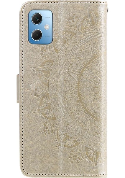 Xiaomi Redmi Için Not 12 5g (Hindistan)/not 12 5g (Çin)/poco X5 5g Manyetik Toka Cep Telefonu Kapağı Mandala Çiçeği Baskılı Pu Deri Flip Stand Cüzdan Case-Gold (Yurt Dışından)