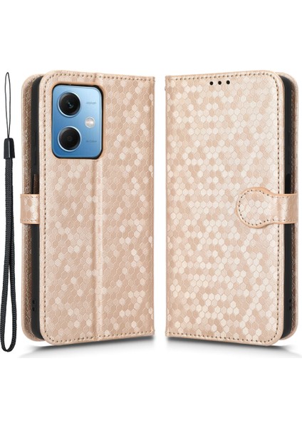 Xiaomi Redmi Için Note 12 5g (Global)/(Hindistan)/(Çin)/poco X5 5g Nokta Deseni Baskılı Pu Deri Deri Folio Telefon Kılıf Kılıfı Stand Strap-Rose Altın Damla Geçirmez Kapak (Yurt Dışından)
