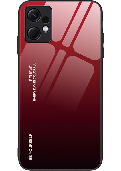 Xiaomi Için Redmi Note 12 4g Gradyan Renkli Telefon Geri Kılıf Temiz Cam+Pc+Tpu Şok Geçirmez Koruyucu Kapak-Kırmızı+Siyah (Yurt Dışından)
