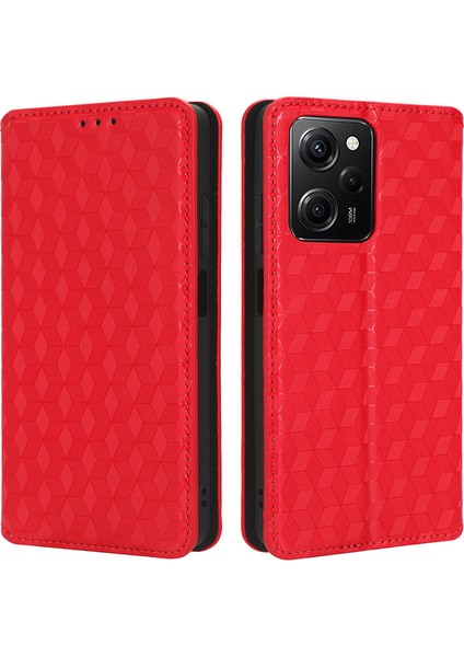 Xiaomi Redmi Için Koruyucu Telefon Kapağı Not 12 Pro 5g/not 12 Pro Speed ​​5g/poco X5 Pro 5g Rhombus Desen Basılı Manyetik Pu Deri Flip Cüzdan Kılıfı Stand-Red (Yurt Dışından)