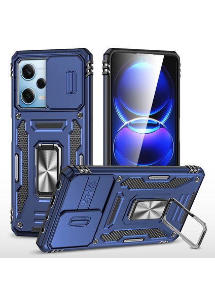 Xiaomi Için Zırh Serisi Poco X5 Pro 5g/redmi Note 12 Pro Speed ​​5g/not 12 Pro 5g Slayt Lens Kapak Telefon Kickstand Pc+Tpu Kapak Navy Mavi (Yurt Dışından)