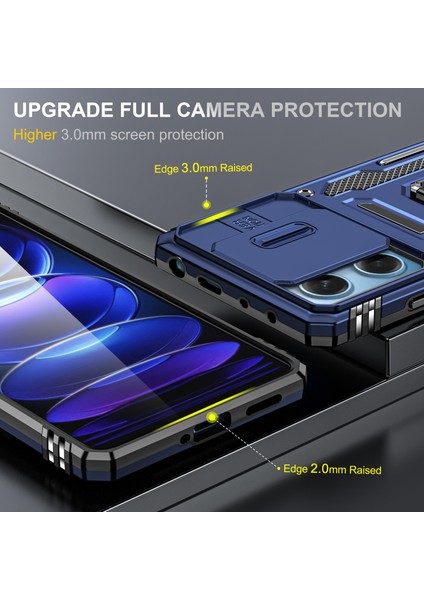 Xiaomi Için Zırh Serisi Poco X5 Pro 5g/redmi Note 12 Pro Speed ​​5g/not 12 Pro 5g Slayt Lens Kapak Telefon Kickstand Pc+Tpu Kapak Navy Mavi (Yurt Dışından)
