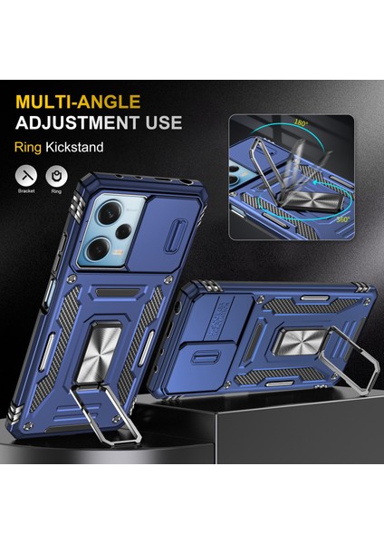 Xiaomi Için Zırh Serisi Poco X5 Pro 5g/redmi Note 12 Pro Speed ​​5g/not 12 Pro 5g Slayt Lens Kapak Telefon Kickstand Pc+Tpu Kapak Navy Mavi (Yurt Dışından)