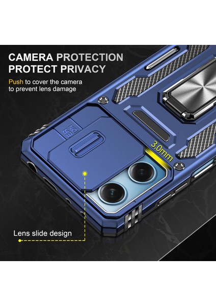 Xiaomi Için Zırh Serisi Poco X5 Pro 5g/redmi Note 12 Pro Speed ​​5g/not 12 Pro 5g Slayt Lens Kapak Telefon Kickstand Pc+Tpu Kapak Navy Mavi (Yurt Dışından)