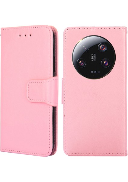 Xiaomi Için 13 Ultra Dokulu Pu Deri Deri Telefon Kılıfı Damla Geçirmez Cüzdan Stand Kapak Pembe (Yurt Dışından)