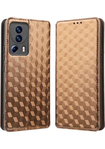 Xiaomi Civi 2 5g/12 Lite Ne 5g/13 Lite Baskılı Rhombus Desen Stand Cüzdan Tamamen Sarılmış Telefon Kılıfı (Yurt Dışından)