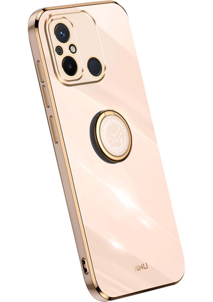 Xiaomi Için Xinli Redmi 12C 4g Yüzük Kickstand Telefon Koruyucu Kılıf Elektrapan Altın Kenar Tpu Geri Kapak Pembe (Yurt Dışından)