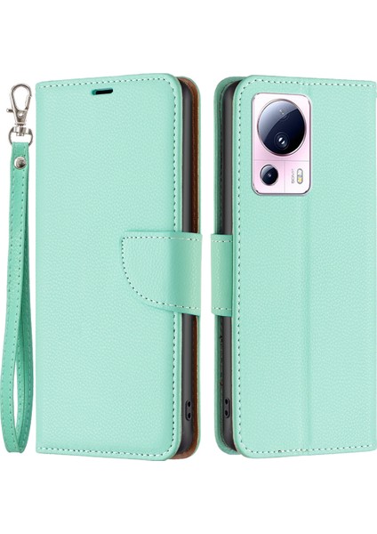 Xiaomi 13 Lite/civi Için 2 5g Pu Deri Cüzdan Kapağı Litchi Doku Stand Telefon Kılıfı Strap-Green (Yurt Dışından)