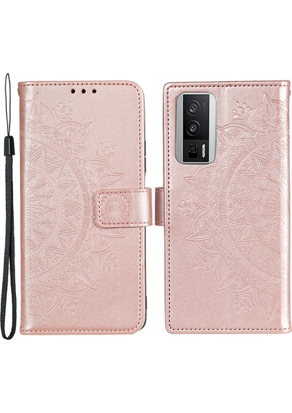 Xiaomi Poco F5 Pro 5g/redmi K60 Pro 5G/K60 5g Cep Telefonu Kabuğu Baskılı Mandala Çiçek Desen Cüzdan Stand Telefon Kılıfı Altın (Yurt Dışından)