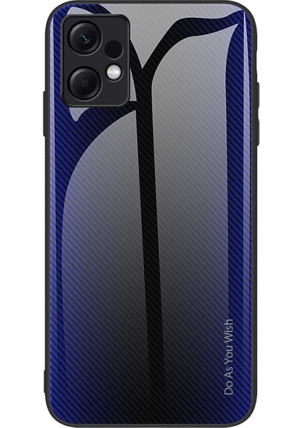 Xiaomi Için Redmi Note 12 4g Temperli Cam Geri Kılıf Karbon Fiber Doku Yumuşak Tpu Çerçeve Telefon Kapak-Dark Mavi (Yurt Dışından)
