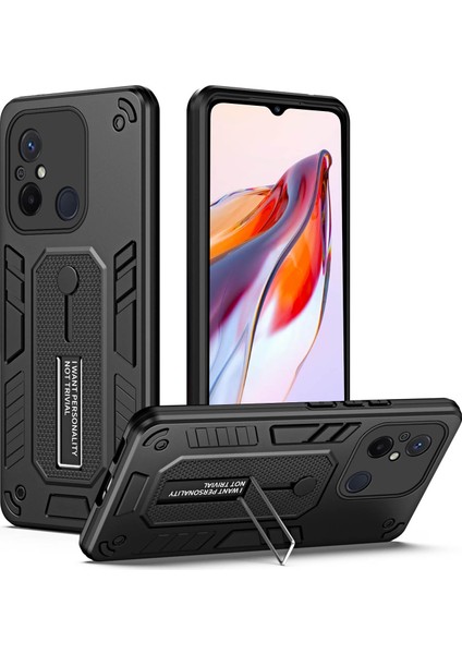 Xiaomi Redmi Için 12C 4g/poco C55 4g Esnek Halka Kayışı Tpu+Pc Telefon Kapağı Kickstand Bırak-Kötü Kılıf Black (Yurt Dışından)