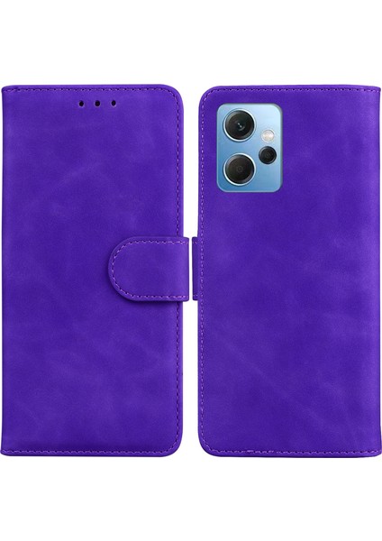 Xiaomi Için Cüzdan Telefon Kılıfı Redmi Not 12 4g Düz Renkli Pu Deri Deri Stand Şok Geçirmez Kapak Morası (Yurt Dışından)