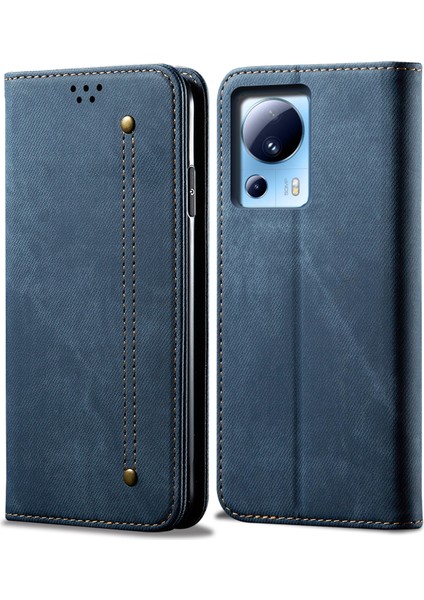 Xiaomi Için 13 Lite/civi 2 5g Cüzdan Pu Deri Telefon Kapağı Kot Koku Doku Telefon Stand Kılıf Mavisi (Yurt Dışından)