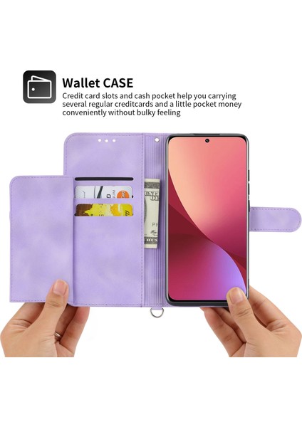 Xiaomi Redmi Için Note 12 5g (Global)/(Hindistan)/(Çin)/poco X5 5g Cilt Touch Hissedilmiş Çiçekler Telefon Kılıfı Stand Stand Deri Cüzdan Kapağı Bilek Kayışı ve Omuz Kayış Işığı Mor (Yurt Dışından) modelleri