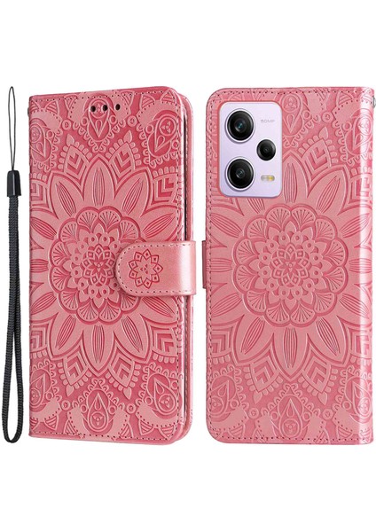 Xiaomi Redmi Için Note 12 Pro 5g /note 12 Pro Speed ​​5g /poco X5 Pro 5g Pu Deri Ayçiçeği Baskılı Telefon Kılıfı Manyetik Kapanma Stand Flip Kapak Bilek Kayış Pembe (Yurt Dışından)