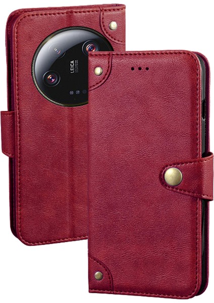 Xiaomi 13 Ultra Pu Deri Akıllı Telefon Kasası Cüzdan Stand Telefon Kapak-Kırmızı (Yurt Dışından)