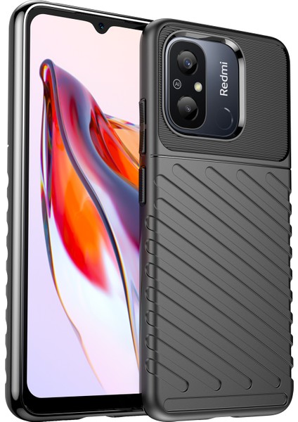 Xiaomi Redmi 12C Için 4g Thunder Serisi Kalınlaştırılmış Tpu Telefon Kılıfı Twill Doku Kayma Önleyici Telefon Kapak-Black (Yurt Dışından)