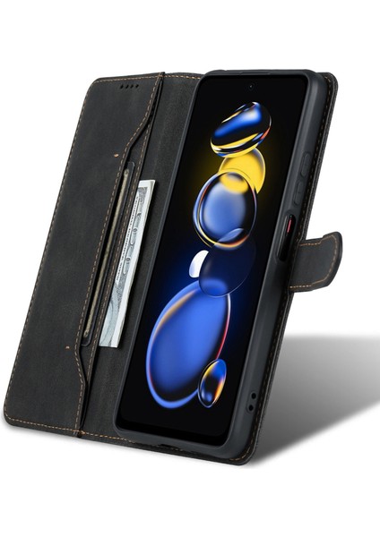 Xiaomi Redmi Için Telefon Kılıfı Not 11T Pro 5g/not 11T Pro+ 5g/poco X4 Gt 5g/redmı K50I 5g, Damla Geçirmez Pu Deri Flip Cüzdan Kapağı Stand-Black (Yurt Dışından)