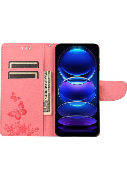 Xiaomi Redmi Için Note 12 5g (Global)/(Hindistan)/(Çin)/poco X5 5g Telefon Deri Kılıf Cüzdan Stand Kelebekleri Çiçek Baskı Kapak Pembe (Yurt Dışından) fiyatları