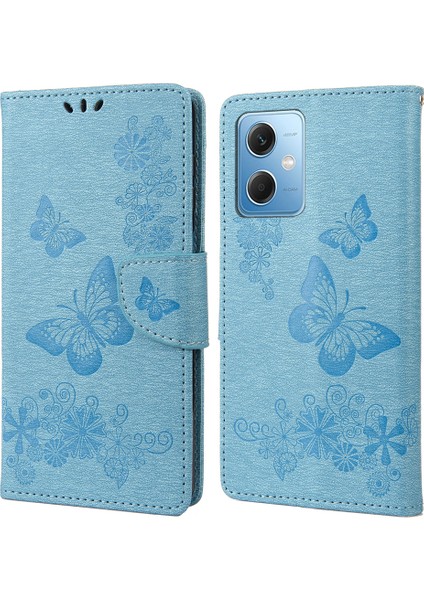 Xiaomi Redmi Için Note 12 5g (Global)/(Hindistan)/(Çin)/poco X5 5g Telefon Deri Kılıf Cüzdan Stand Kelebekleri Çiçek Baskı Kapak Mavisi (Yurt Dışından)