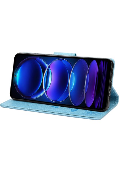 Xiaomi Redmi Için Note 12 5g (Global)/(Hindistan)/(Çin)/poco X5 5g Telefon Deri Kılıf Cüzdan Stand Kelebekleri Çiçek Baskı Kapak Mavisi (Yurt Dışından)