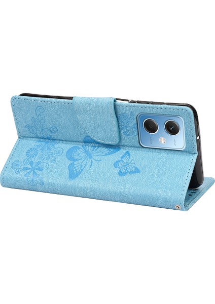 Xiaomi Redmi Için Note 12 5g (Global)/(Hindistan)/(Çin)/poco X5 5g Telefon Deri Kılıf Cüzdan Stand Kelebekleri Çiçek Baskı Kapak Mavisi (Yurt Dışından)