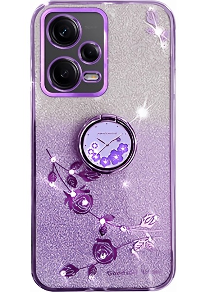 Xiaomi Redmi Için Tpu Kılıfı Not 12 Pro 5g/12 Pro+ 5g Elektrapılaşma Gritter Gradient Rhinestone Kickstand Telefon Kapak-Mor (Yurt Dışından)