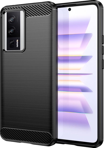 Xiaomi Poco F5 Pro 5g/redmi K60 Pro 5G/K60 5g Karbon Fiber Doku Yumuşak Tpu Fırçalanmış Yüzey Koruyucu Kapak-Siyah (Yurt Dışından)