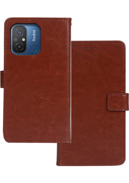 Xiaomi Redmi Için 12C 4g Manyetik Kapatma Cüzdan Koruyucu Telefon Kılıfı Çılgın At Doku Standı Pu Deri Anti-Çizgi Flip Telefon Kapak-Kahverengi (Yurt Dışından)
