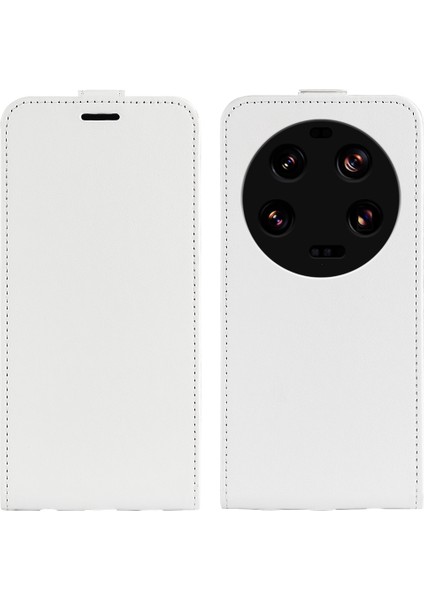 Xiaomi 13 Ultra Çılgın At Doku Dikey Flip Telefon Kapak-Beyaz Için Kart Tutucu Deri Telefon Kılıfı (Yurt Dışından)