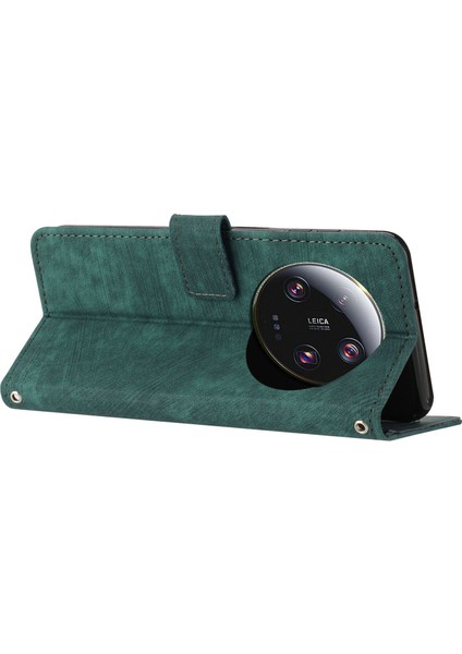Xiaomi 13 Ultra Anti-Çizelge Baskılı Çizgiler Flip Case Cilt Touch Pu Deri Stand Cüzdan Telefon Kapak Yeşil (Yurt Dışından) indirimleri