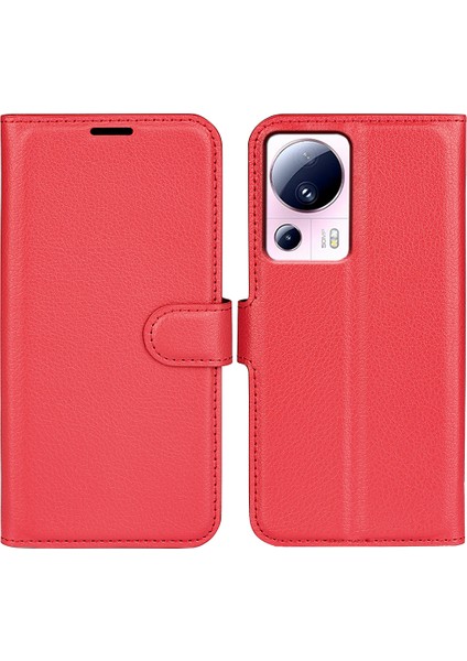 Xiaomi Için Pu Deri Kabuk 13 Lite/civi 2 5g Litchi Doku Telefon Kılıf Cüzdan Stand Flip Cover-Red (Yurt Dışından)
