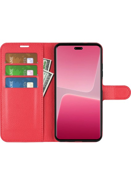 Xiaomi Için Pu Deri Kabuk 13 Lite/civi 2 5g Litchi Doku Telefon Kılıf Cüzdan Stand Flip Cover-Red (Yurt Dışından) modelleri
