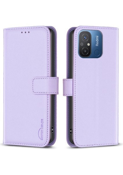 Xiaomi Için BF17 Poco C55 4g/redmı 12C 4g Telefon Kılıfı Pu Deri Cüzdan Stand Telefon Kapak Morası (Yurt Dışından)