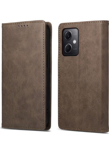 Xiaomi Redmi Için Df-05 Not 12 5g (Çin)/(Hindistan)/(Global)/poco X5 5g Retro Deri Telefon Kılıfı Rfıd Engelleme Stand Kapak Kahverengi (Yurt Dışından)