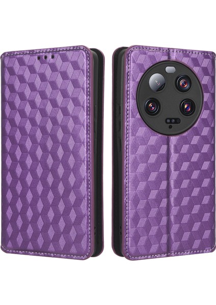 Xiaomi 13 Ultra Rhombus Için Baskılı Pu Deri Telefon Kılıfı Cüzdan Stand Flip Kapak-Moral (Yurt Dışından)