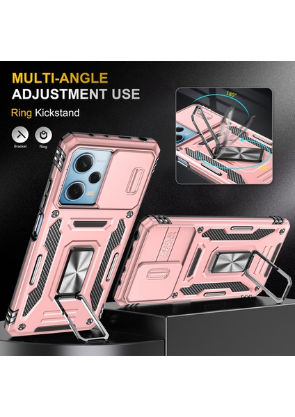 Xiaomi Için Zırh Serisi Poco X5 Pro 5g/redmi Note 12 Pro Hız 5g/not 12 Pro 5g Slayt Lens Kapak Telefon Kickstand Pc+Tpu Kapak Golü Altın (Yurt Dışından)