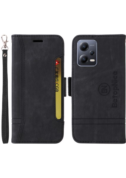 Xiaomi Redmi Için Telefon Kapağı Not 12 5g (Global)/(Hindistan)/(Çin)/poco X5 5g/cüzdan Stand Baskılı Hat Dikiş Pu Deri Kılıf Black (Yurt Dışından)