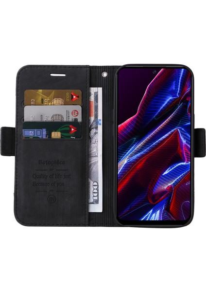 Xiaomi Redmi Için Telefon Kapağı Not 12 5g (Global)/(Hindistan)/(Çin)/poco X5 5g/cüzdan Stand Baskılı Hat Dikiş Pu Deri Kılıf Black (Yurt Dışından)