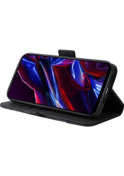 Xiaomi Redmi Için Telefon Kapağı Not 12 5g (Global)/(Hindistan)/(Çin)/poco X5 5g/cüzdan Stand Baskılı Hat Dikiş Pu Deri Kılıf Black (Yurt Dışından)