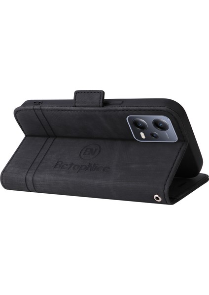 Xiaomi Redmi Için Telefon Kapağı Not 12 5g (Global)/(Hindistan)/(Çin)/poco X5 5g/cüzdan Stand Baskılı Hat Dikiş Pu Deri Kılıf Black (Yurt Dışından)