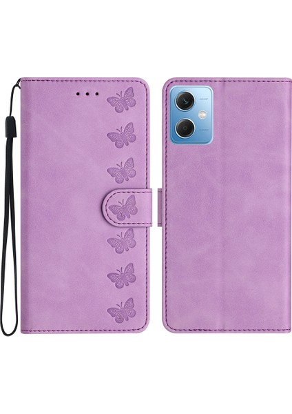 Xiaomi Için Poco X5 5g/redmi Note 12 5g (Çin)/(Hindistan)/(Global) Telefon Kılıfı Deri Deri Cüzdan Baskılı Kelebek Stand Kapak-Moral (Yurt Dışından)