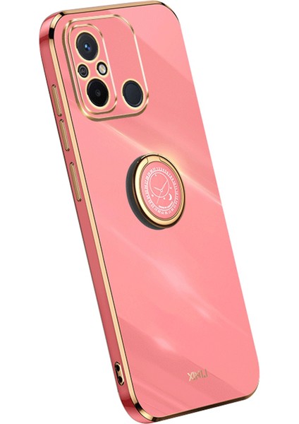 Xiaomi Için Xinli Redmi 12C 4g Yüzük Kickstand Telefon Koruyucu Kasa Elektrokaplama Altın Kenar Tpu Arka Kapak Kırmızısı (Yurt Dışından)