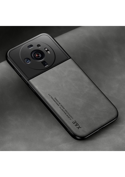 Xiaomi 12S Ultra 5g Için Cilt Anti-Çizelge Telefon Kılıfı, Pu Deri Tpu+Pc Telefon Kapağı Yerleşik Metal Sac Grey (Yurt Dışından)