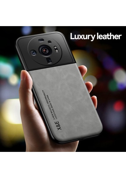 Xiaomi 12S Ultra 5g Için Cilt Anti-Çizelge Telefon Kılıfı, Pu Deri Tpu+Pc Telefon Kapağı Yerleşik Metal Sac Grey (Yurt Dışından)