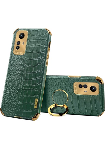 Xiaomi Için Redmi Note 12S 4g Timsah Doku Kickstand Telefon Kasası 6d Elektrok Burunlu Pu Deri+Tpu Kapak Yeşil (Yurt Dışından)