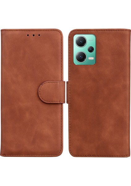 Xiaomi Için Redmi Note 12 5g (Global)/(Hindistan)/(Çin)/poco X5 5g Pu Deri Telefon Kılıfı Düz ​​renk Stand Cüzdan Kapak-Brown (Yurt Dışından)